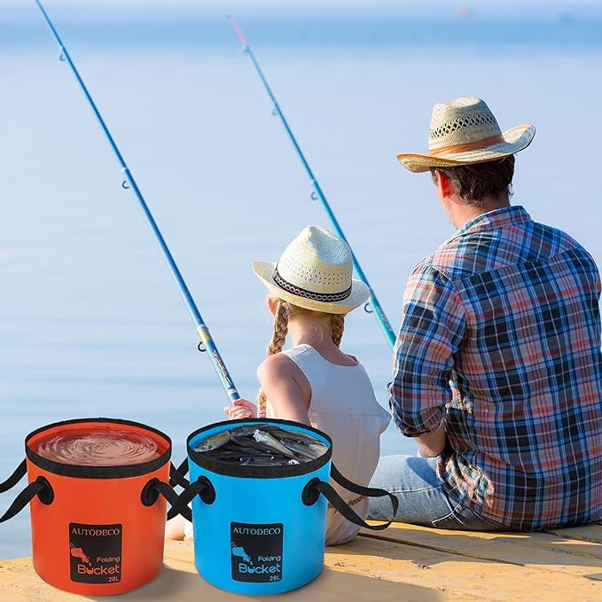 AUTODECO 2 Pack Collapsible Bucket 5 Gallon Container Folding Water Bucket Portable Wash Basin for Outdoor Travelling Camping Fishing Gardening Car Washing 20L
