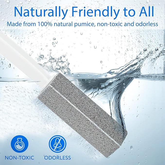 2 Pack Pumice Stone for Toilet Cleaning, Extra Long Handle for Removing Bowl Ring, Pool, Bathroom, Toilet Brush