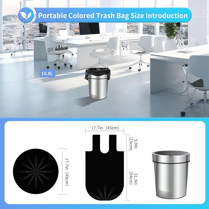 O2frepak 5Rolls 4Gallon Portable Trash Bags,Thicken Small Garbage Bags for Office,Bedroom,Kitchen Waste Bin(150Counts,Colorful)