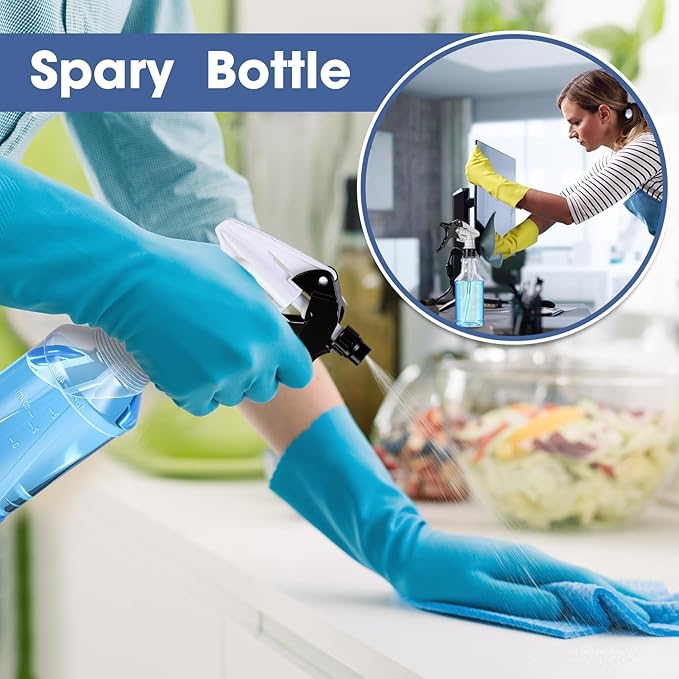 Eccliy 20 Pack 16oz Empty Spray Bottles, Leakproof Cleaning Bottles with Measurement and Adjustable Nozzle for Housekeeping, Commercial Use(Clear Cylinder,Black White Spray Head)