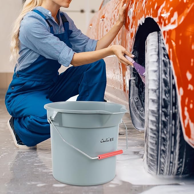 4-Pack 3.5 Gallon Industrial Round Utility Pail, 14 Quart Plastic Car Wash Bucket with Handle, Gray