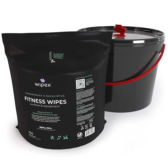 Wipex Plant Based Gym Wipes Dispenser Refill - 700 Count Fitness Equipment Wipes for Gym - Original Lemongrass Scent, Includes Dispensing Bucket, 700 Count (Pack of 1)