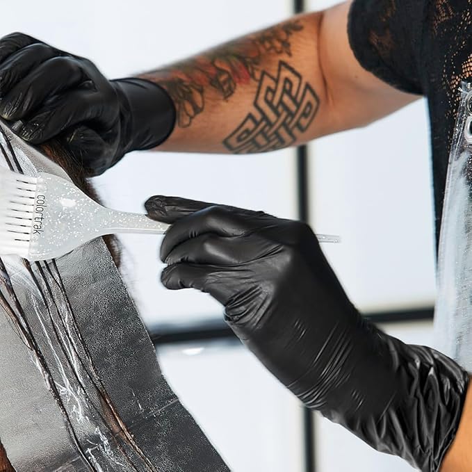 Colortrak Extended Cuff Black Vinyl Disposable Gloves - Non-Latex, Powder-Free, Odor-Free, Extra Coverage for Protection