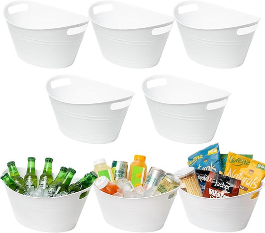Tiawudi 8 Pack Ice Buckets with Handles, Ice Drink Tub for Party & Bar, Wine Beer Champagne Beverage Bottle Cooler, Plastic Storage Tub, Oval Storage Basket for Home, 4.5 Liter Each, White