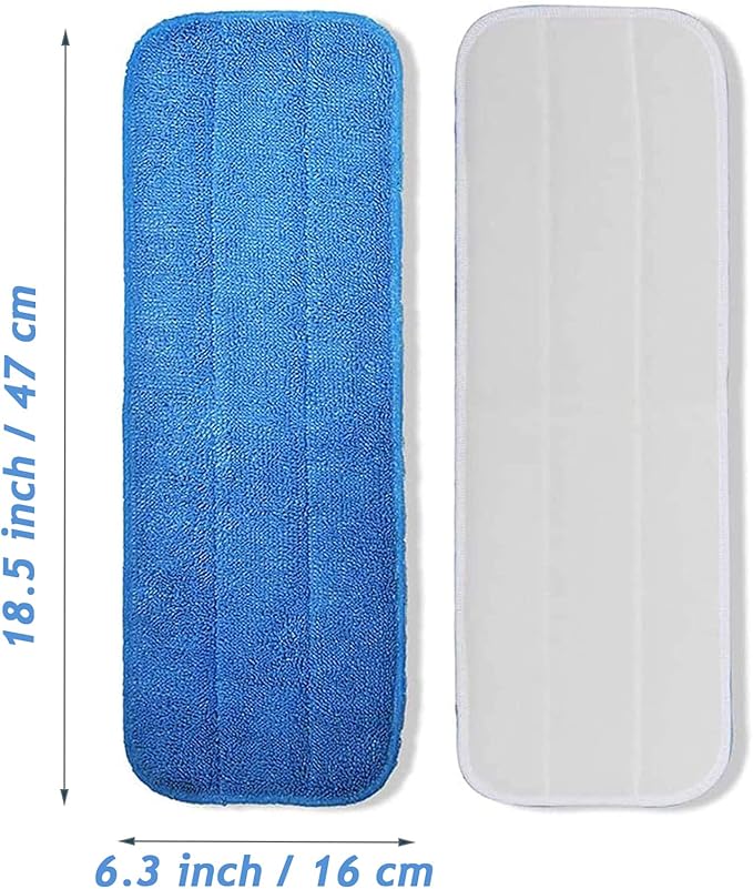 Microfiber Mop Pads, 18.5 x 6.3 Inch Reusable and Washable Spray Mop Pads, Wet and Dry Household Mop Pad Replacement, Set of 12(Blue)