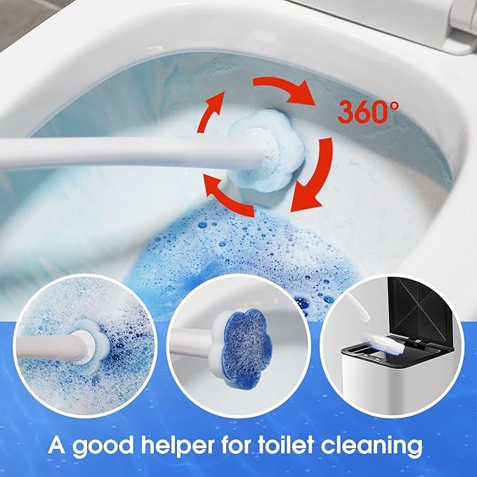 Disposable Toilet Bowl Brush with 40 Toilet Wand Refills, Toilet Bowl Cleaner Wands, Toilet Cleaning System Starter Kit