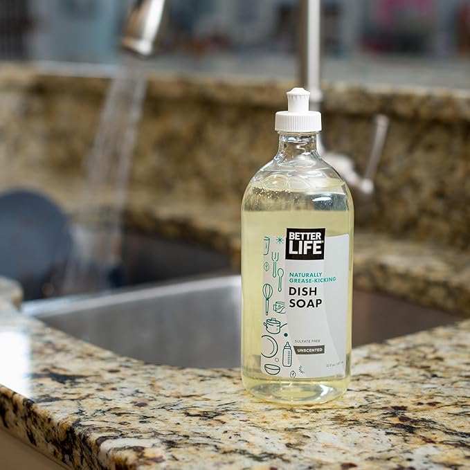 Better Life Liquid Dishwashing Soap for Home & Kitchen Sink - No Gloves Required Kitchen Soap for Sensitive Skin, Unscented, 22 Fl Oz