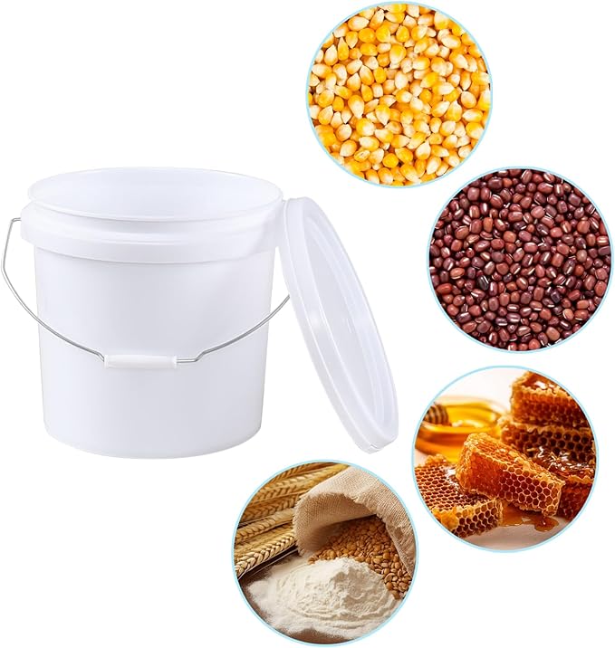 4 Gallon Plastic Bucket Pail Container with Lid, 4-Pack Food Storage Bucket Pail with Handles, White