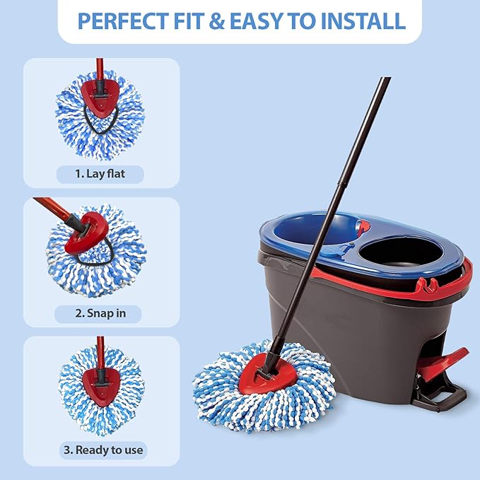 Mop Head Replacement, Microfiber, Easy to Replace, Include 3pcs Mop Replace Heads, 1 Extra Mop Replacement Base