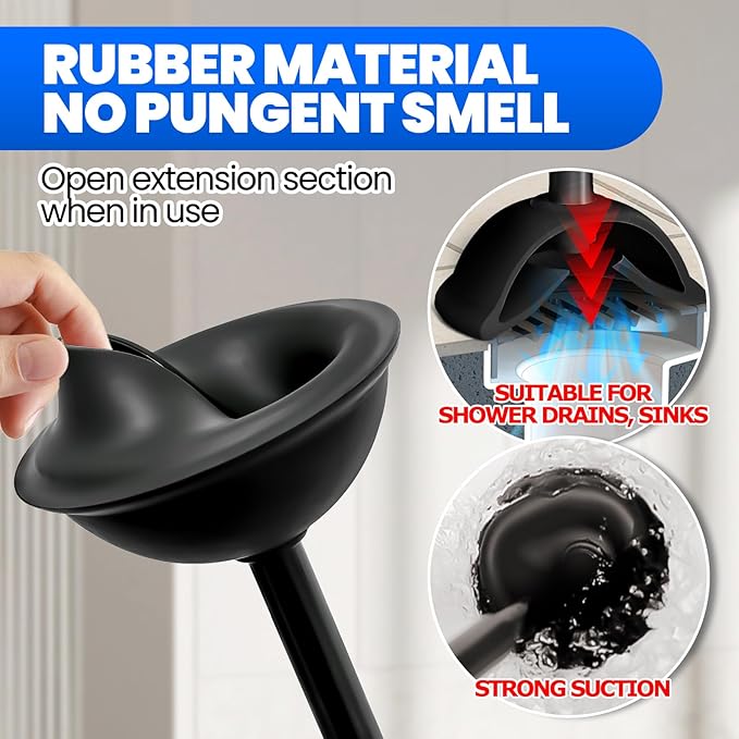 2Pack 2 in 1 Toilet Brush and Plunger Set, Extended Handle Plunger,Toilet Bowl Brush Plunger Set,Bathroom Cleaning Tools,Cleaning Brush,Toilet Brush Plunger Combo,Cleaning Supplies(Black)