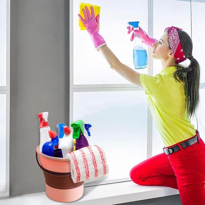 Collapsible Bucket 1.3 Gallon/5L Small Plastic ousehold Cleaning Mop Buckets Foldable Water Bucket for Car Wash Fishing Camping Beach (Pink)