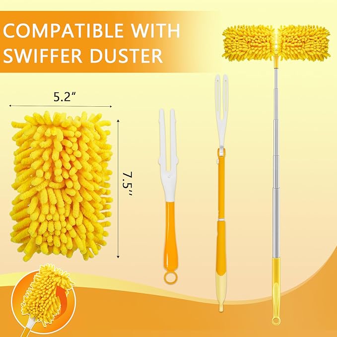 Reusable Duster Refill Compatible with Swiffer Hand Duster - 360 Heavy Duty Dusters Refills - Microfiber Ceiling Fan Duster for Swiffer Dusters Extended Handle, 2 Pack(Handle is Not Included)
