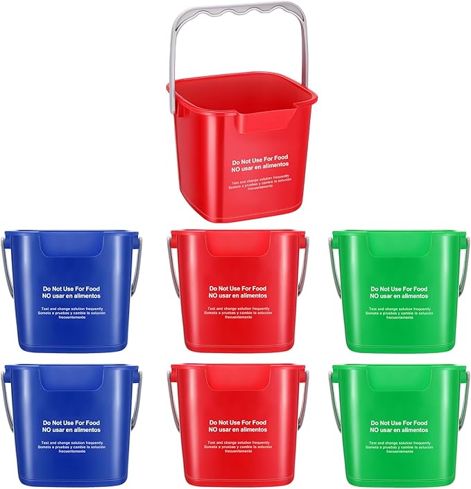 Roshtia 6 Pcs 3 Quart Cleaning Bucket Small Sanitizing Square Bucket Detergent Pail for Home Commercial Restaurant Kitchen Office School(Red, Blue, Green)