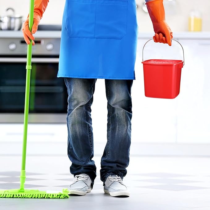 8 Pcs Cleaning Buckets, 3 Quart Square Cleaning Bucket Plastic Small Bucket with Stainless Steel Handle for Restaurant Kitchen Home Offices School