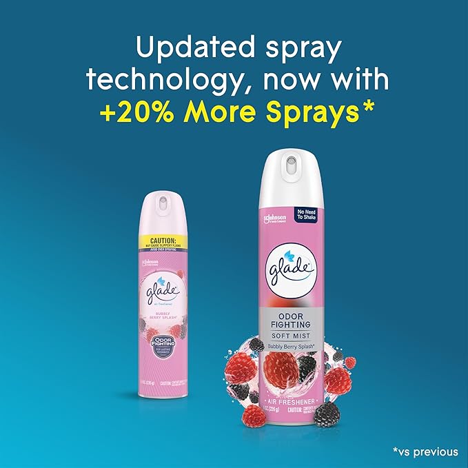 Glade Air Freshener Room Spray, Bubbly Berry Splash Scent, Odor Fighting to Deliver Long Lasting Freshness, 8 Oz, 6 Count