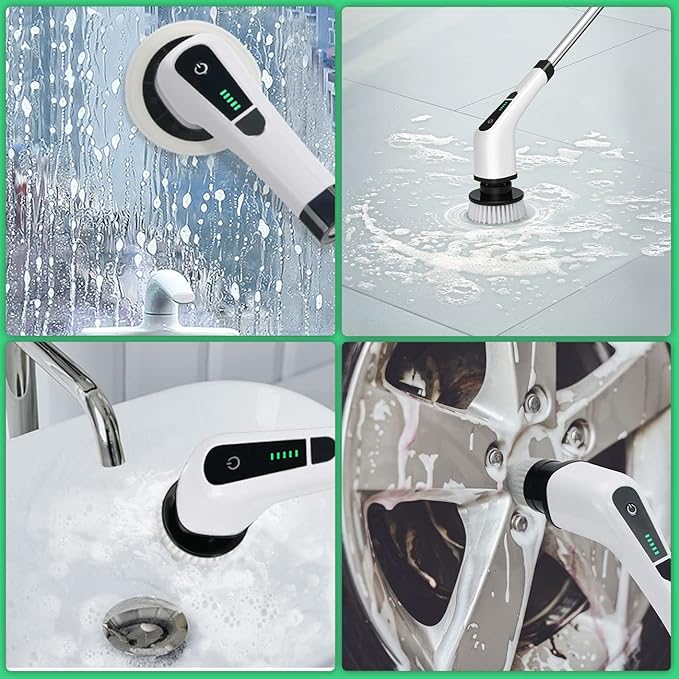 Electric Spin Scrubber Cordless Bath Tub Power Scrubber Bathroom Cordless Cleaning Brush with 7 Replaceable Drill Brush Heads Shower Cleaning Scrubbers with Adjustable Handle for Bathroom Kitchen