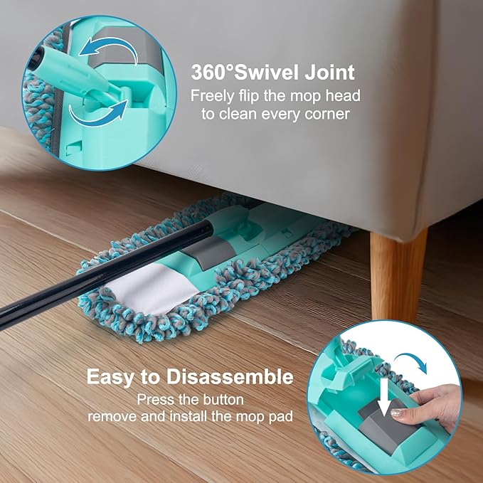 KeFanta Mops for Floor Cleaning with 2 Different Washable Mop Pads, Microfiber Dust Mop for Hardwood Floors with 57" Long Handle, Wet & Dry Mops for Pet Hair Dust Vinyl Wood Tile Laminate Flooring
