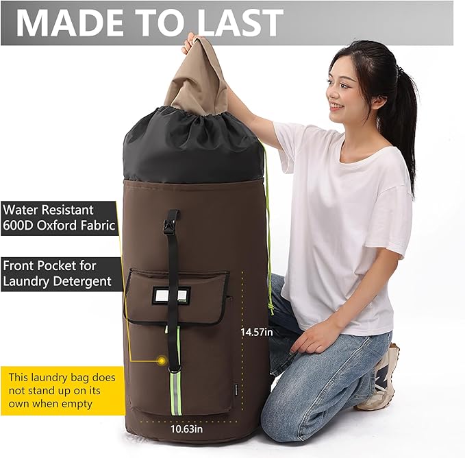 laundry bag backpack,extra-large heavy duty laundry bags,laundry backpack for college students,drawstring closure (Brown)