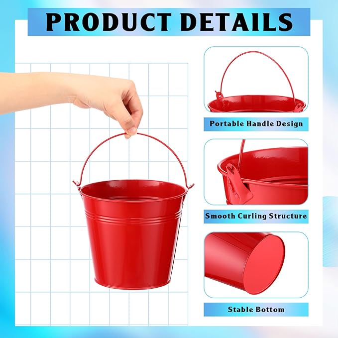 Bokon 24 Pack Colored Metal Small Bucket with Handle 6 x 4.3 x 5 Inch Galvanized Bucket Pail Bulk for Ice Tin Can Classroom Crafts Party Favor Decoration Table Centerpieces Christmas Wedding Birthday
