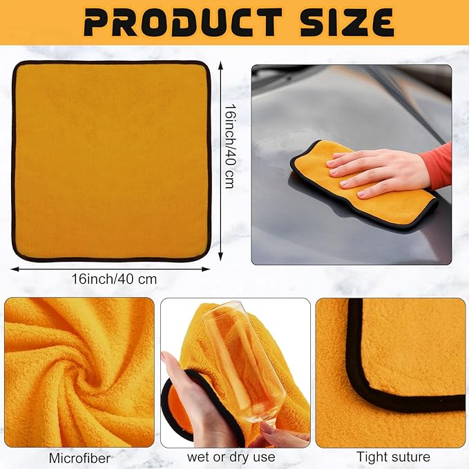 Tallew 12 Pcs Microfiber Towels 16 Inch x 16 Inch Microfiber Cloth Car Drying Towels for Cars Washing Polishing Office Windows Cleaning Household Supplies (Yellow)
