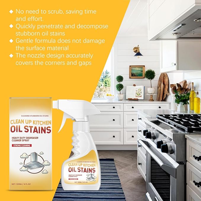 Clean Up Kitchen Oil Stains Spray, Heavy Duty Kitchen Degreaser Spray, Strong Oil Stain Remover for Stoves, Grill and Range Hoods, 4 FL.OZ
