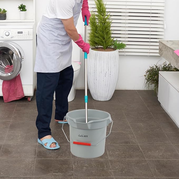 Vcansay 4 Packs Round Bucket with Spout, 14-Quart Cleaning Bucket Plastic, Grey