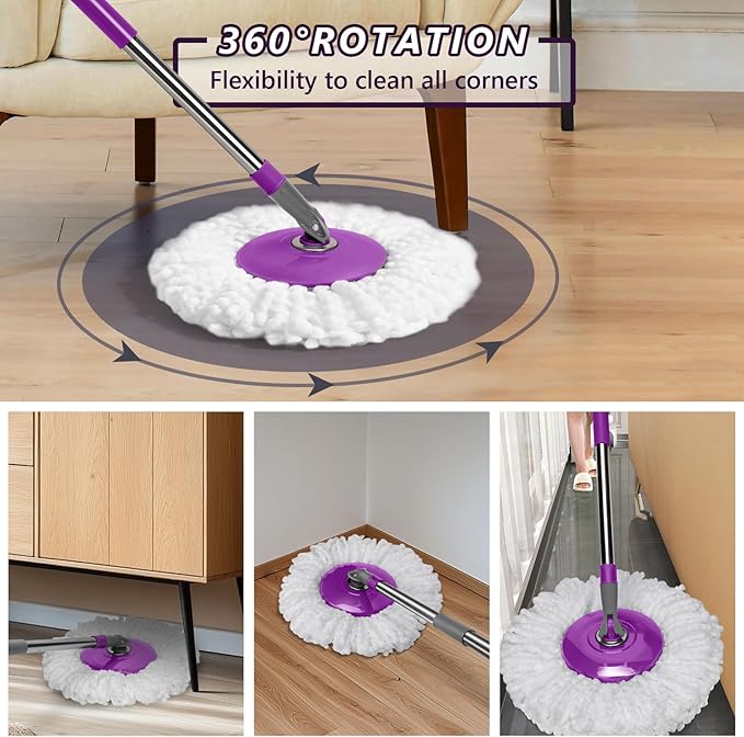 Spin Mop and Bucket with Wringer Set,Masthome 360°Spinning Bucket System with 3 Reusable Pads,EasyWring Microfiber Mop and Buckets for Floor Cleaning, Wet Dry Floor Mop for Home & Office