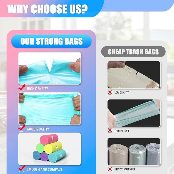 300 Count 8 Gallon Trash Bags - Heavy Duty Medium Garbage Bags 30 Liter Unscented 0.94 Mil Thick & Leakproof Wastebasket Liners for Kitchen Bathroom Home