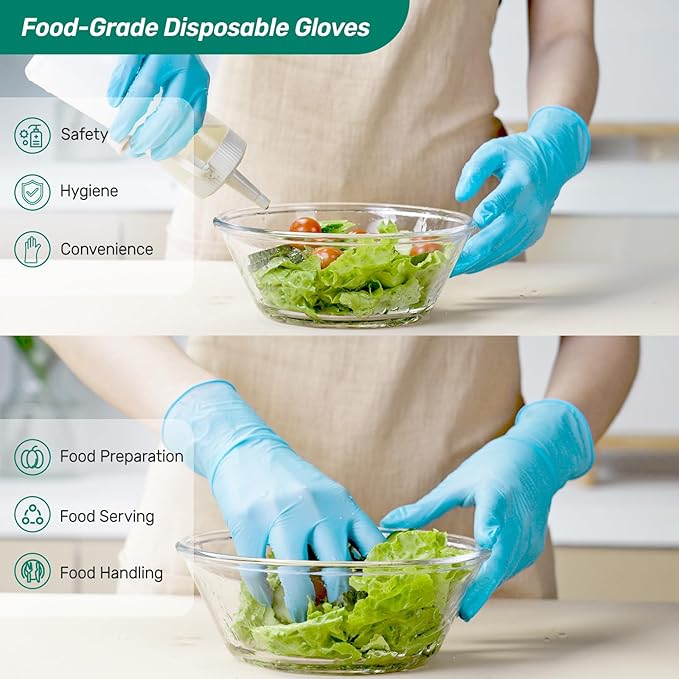 Kebada Nitrile Gloves D1, Nitrile Disposable Gloves for Cleaning, Food Prep, Industrial Grade, Non-Sterile, Food Safe, Powder, Latex Free, Touchscreen, Blue, 100 Count, X-Large (Made in Vietnam)
