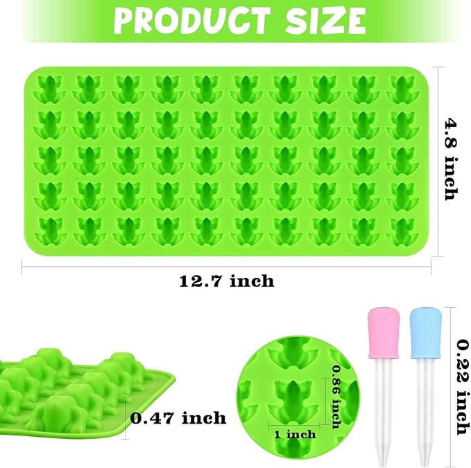 Sakolla Mini Frog Candy Molds Silicone, 100 Cavities Gummy Molds for Baking Hard Candy, Chocolate, Mint Candy, Set of 2 with 2 Droppers