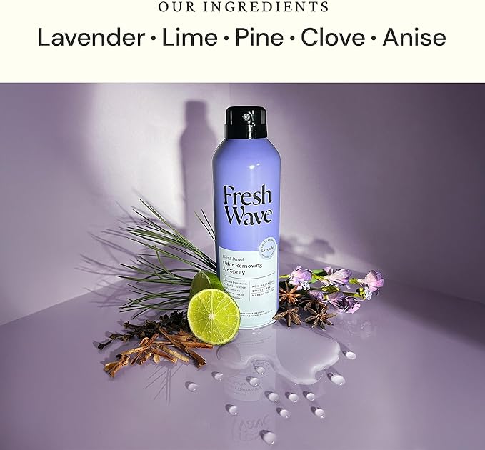 Fresh Wave Lavender Odor Eliminator Spray & Air Freshener, 8 oz. | Pack of 2 | Non-Aerosol, Fine Mist | Safer Odor Relief | Natural Plant-Based Odor Eliminator | For Furniture, Fabrics & Trash