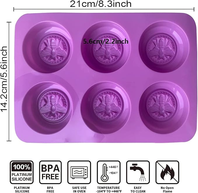 2Pcs Bee Silicone Molds Round Honeybee Silicone Mold for Making Homemade Soap, Lotion Bar, Jello, Bath Bomb, Beeswax, Candle