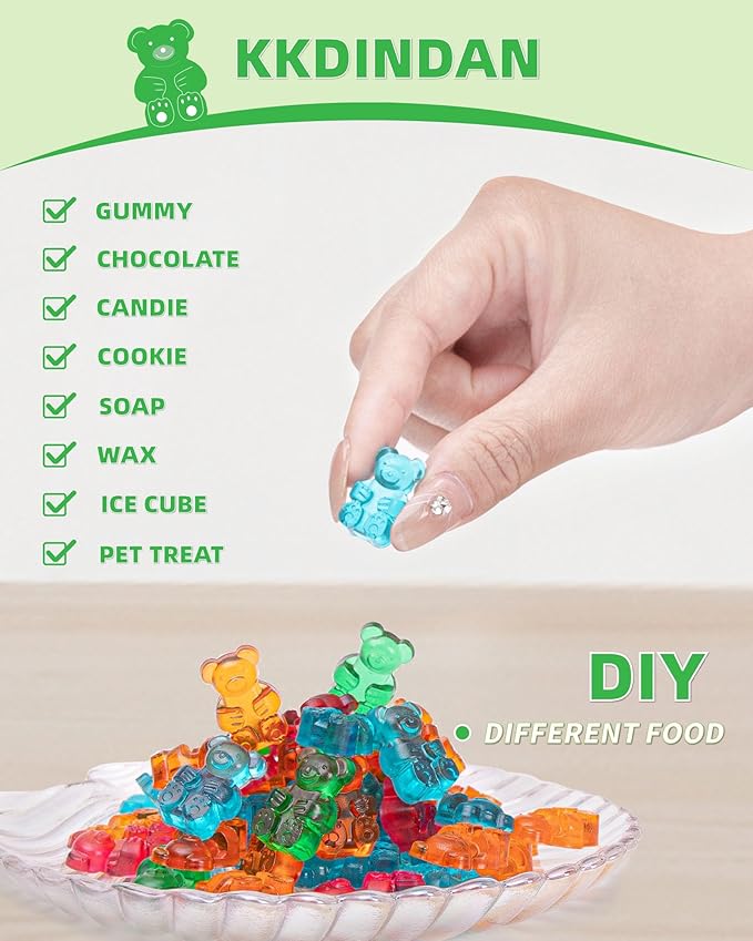 Gummy Bear Silicone Molds 4 PCS, KKDINDAN 2ML Chocolate Gummy Molds with 2 Droppers and 1 Cleaning Brush, BPA Free Food Grade Silicone Molds, Nonstick Candy Molds