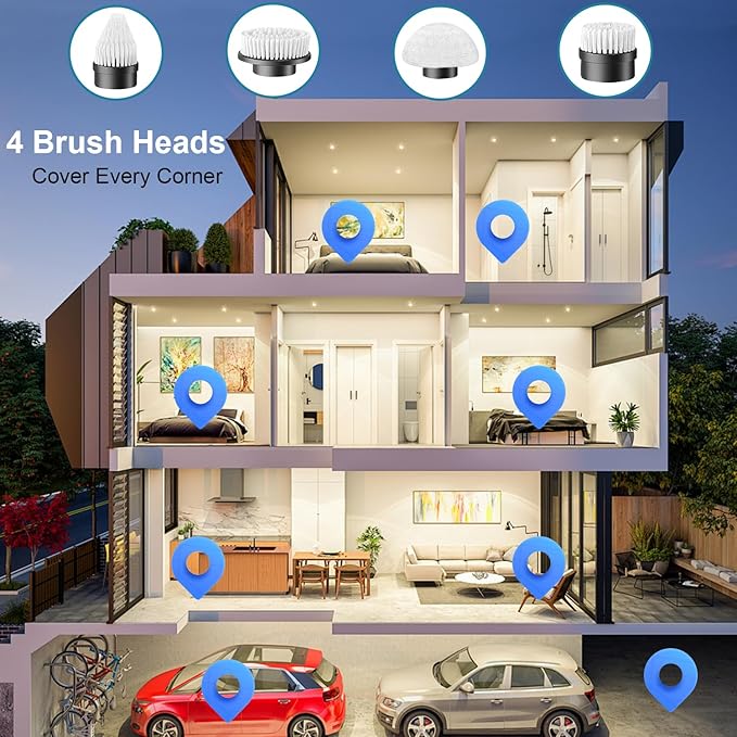 Electric Spin Scrubber Replaceable Brush Heads Set, 4 Pack Cordless Spin Scrubber Brush Heads for Household Cleaning Brushes/Bathroom/Floor/Tile/Car