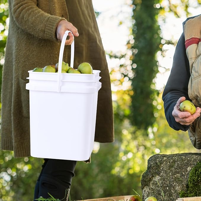 4 Pack 5 Gallon Square Lidded Storage Bucket with Handle, Plastic Bucket Pails Food Grade, White