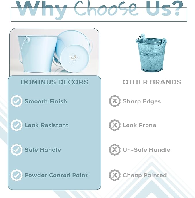 Small Metal Buckets with Handles - Leak-Proof Metal Pail Bucket - Galvanized Bucket with Handle - Multipurpose Tin Bucket for Party Favors, Organization, School, Weddings, Garden - Set of 6, Sky Blue