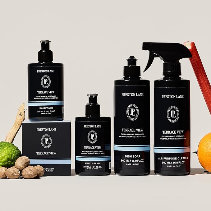 Preston Lane Signature Set, Includes All Purpose Cleaner, Dish Soap, Hand Wash, Hand Cream, & Scented Candle, Terrace View