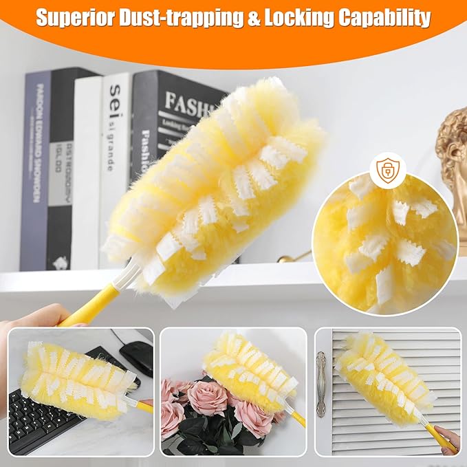 40 Count 360° Heavy Duty 2 Sided Duster Refills Compatible with Swiffer, Large Size-Extra Thick Disposable Electrostatic Feather Duster Refill with 1 Short Handle for Furniture, Blinds, Ceiling