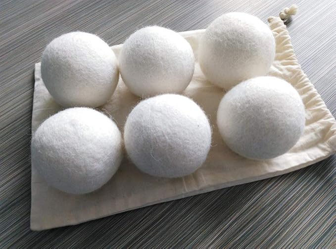 Simple Natural Products Wool Dryer Balls - Fabric Softener and Dryer Sheets for Laundry Supplies – Reusable Wrinkle and Static Guard Wool Balls – Unscented for Sensitive Skin (6 XL Pack)