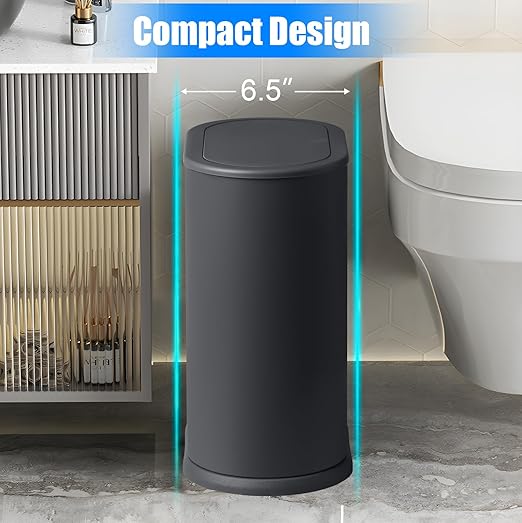 Anzoymx Stainless Steel Bathroom Trash Cans with Lids 1.8 Gallons Small Garbage Can with Pop up Lid Dog Proof Narrow Wastebasket Slim Bins Set for Bedroom, Living Room, Toilet, Office, Rv (Grey)