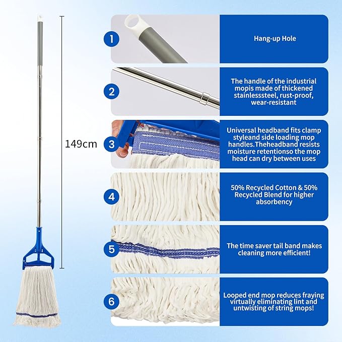 35QT Side-Press Mop Bucket and Wringer Combo on Wheels, Yellow,Including One Heavy Duty Industrial Mop and One Set Large Rubber Cleaning Gloves