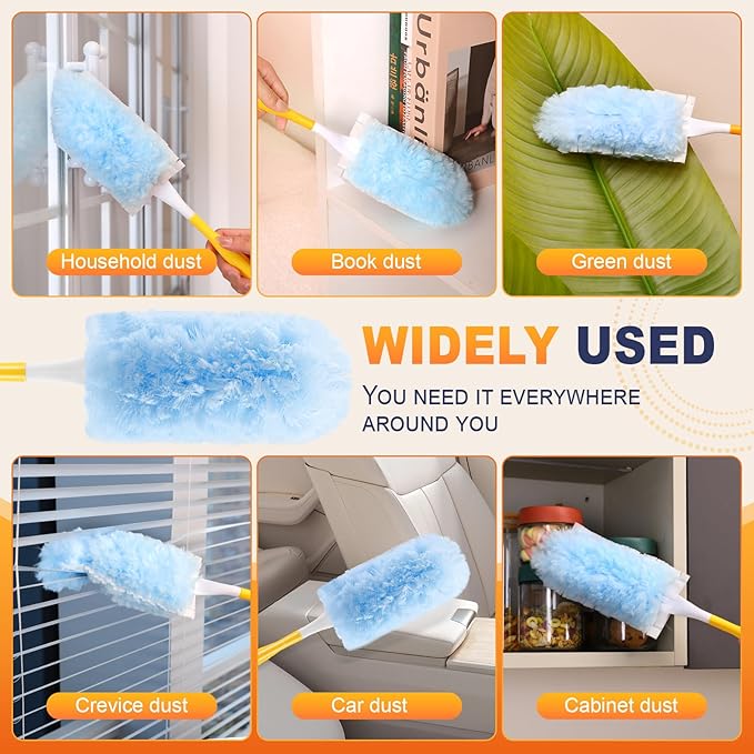 Duster Refills Compatible with Swiffer Duster Refill, Feather Dusters for Cleaning with 2 Handle, Multisurface 360°, Unscented Disposable Dusters for Cleaning Dusting (Blue, 60 Pcs)