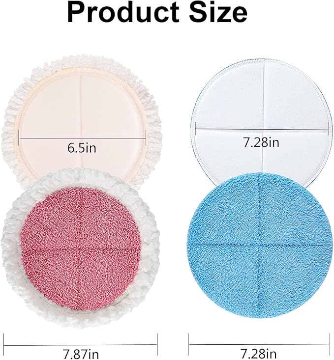 Electric Mop Pads, 7.28in Spin Mop Pads, Round Replacement Mop Pad for Floor Cleaning (6 Pack)