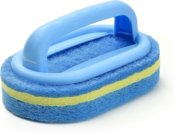 Scrub Brush Set for Bathroom Kitchen Bathtub Toilet Deep Cleaning Brush Tools All Purpose Cleaner Sponge Scrubbing Brushes with Ergonomic Handle, 4-Piece
