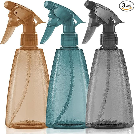 Spray Bottles 3-Pack, 16 Oz, Mist & Stream, Plastic Water Spray Bottle for Hair, Essential Oils, Plants, Cleaning Solutions, Cat Dog Correction Behavior - Empty Spray Bottles (Orange, Navy, Gray)