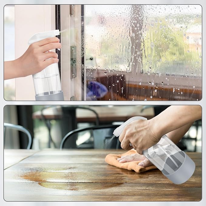 Glass Spray Bottles with Silicone Sleeve Protection, Empty 16 oz Refillable Containers, Reusable Spray Bottles with Adjustable Nozzle for Hair, Cleaning Solutions, 3 Pack Grey