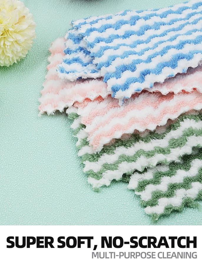 10PACK Kitchen Cleaning Cloths, Microfiber Dish Cloths: All-Purpose Washing/Soft/Lint Free/Absorbent/Quick Dry Reusable Washable Towels for Bathroom/Car/Glass, 10''x10'' - Mixcolor
