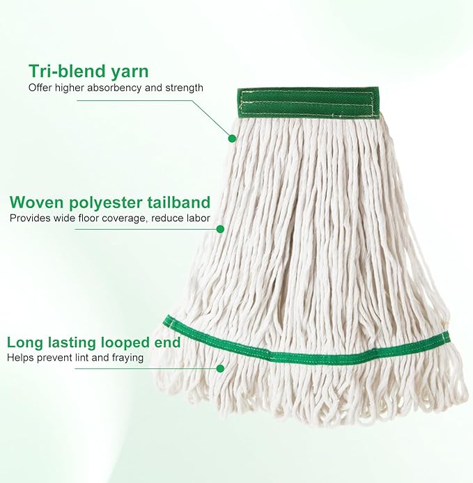 10Pcs Commercial String Mop Head, Loop-End Mop Head Replacement, Heavy Duty Mop Head Refills, Cotton Looped End Wet Cleaning Mop Refill for Floor Cleaning, Home, Industrial and Commercial Use