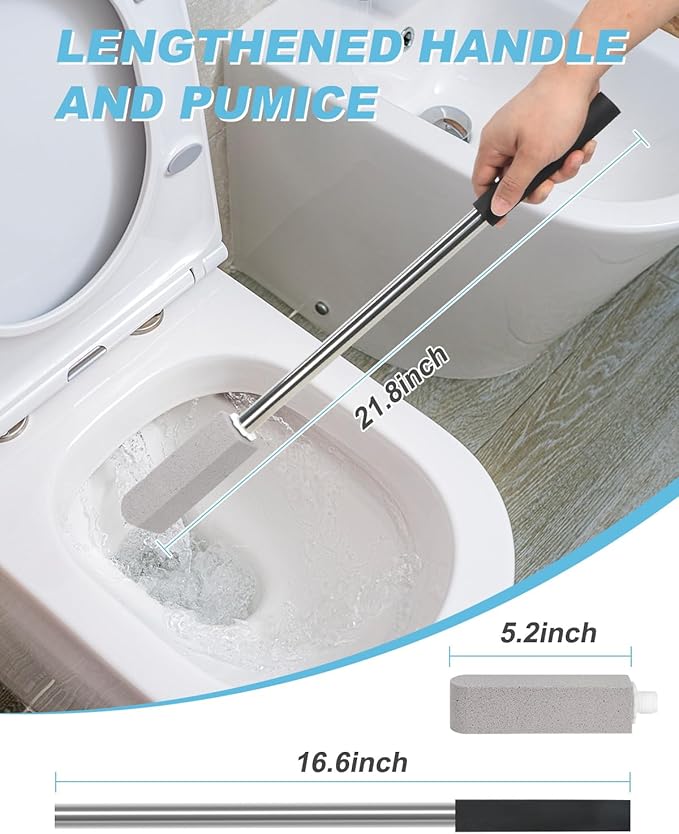 22" Long Pumice Stone Toilet Bowl Cleaner - Toilet Pumice Stone with Stainless Handle - Bathroom Cleaner Toilet Brush - Hard Water Stains Remover for Toilets, Bathtubs, Kitchen, Pool, Tile Cleaning