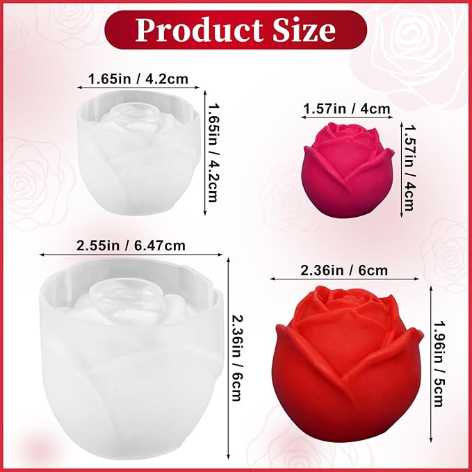 2 Pack Rose Candles Molds for Candle Making, 3D Rose Flower Silicone Molds for DIY Epoxy Resin Casting Handmade Soap Ice Valentine's Day Mother's Day Marriage Proposal Theme Home Decor